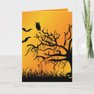 Halloween Design with Bats, Tree and Pumpkins Card