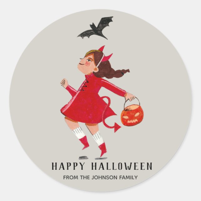 Halloween devil girl with red dress classic round sticker (Front)