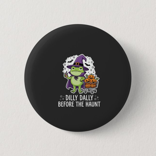 Halloween Dilly Dally Frog Witch Pumpkin Cart 6 Cm Round Badge (Front)
