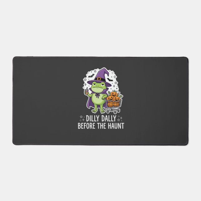 Halloween Dilly Dally Frog Witch Pumpkin Cart Desk Mat (Front)