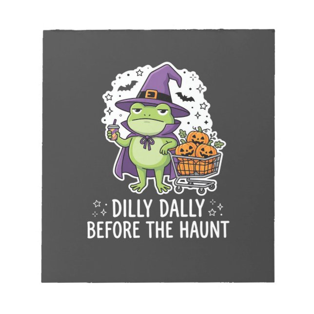Halloween Dilly Dally Frog Witch Pumpkin Cart Notepad (Front)