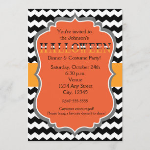 Halloween Dinner Costume Party Chevron Invitation