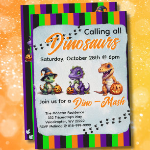Halloween Dinosaur Dino-Mash Party Invitation