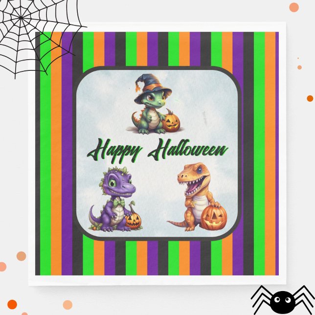 Halloween Dinosaur Dino-Mash Party Napkin (Dinosaur Halloween Party Napkins with up and down stipres)