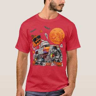 Halloween Dinosaur Monster Truck Boys Skeleton Rid T-Shirt
