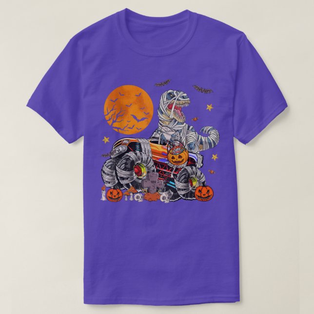 Halloween Dinosaur Monster Truck Boys Skeleton Rid T-Shirt (Design Front)