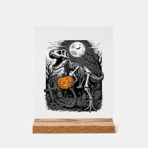 Halloween Dinosaur Skeleton Pumpkin Vintage Shirt Acrylic Sign