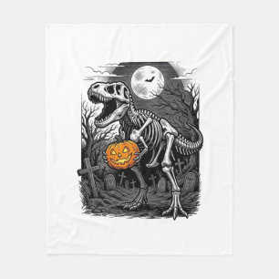 Halloween Dinosaur Skeleton Pumpkin Vintage Shirt Fleece Blanket