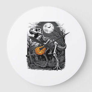 Halloween Dinosaur Skeleton Pumpkin Vintage Shirt Large Clock