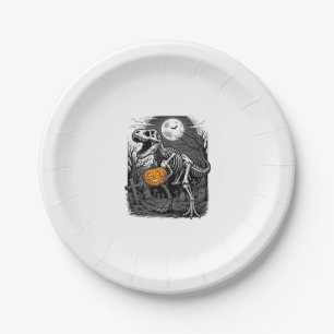 Halloween Dinosaur Skeleton Pumpkin Vintage Shirt  Paper Plate