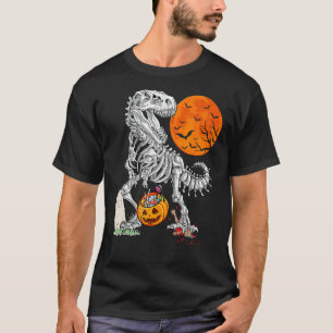 Halloween Dinosaur Skeleton Rex Scary Pumpkin Moon T-Shirt
