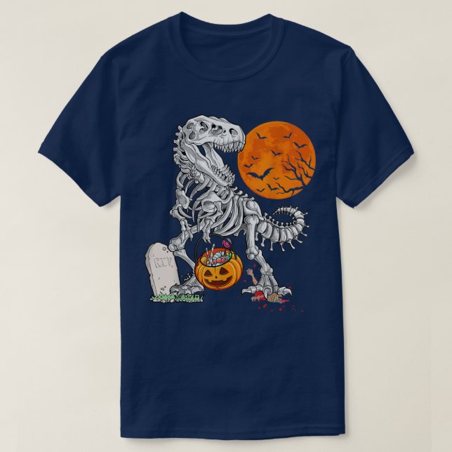 Halloween Dinosaur Skeleton T re Scary Pumpkin Moo T-Shirt (Design Front)