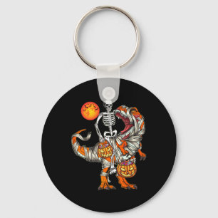 Halloween Dinosaur Skeleton T Rex Scary Pumpkin Mo Key Ring
