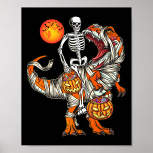 Halloween Dinosaur Skeleton T Rex Scary Pumpkin Mo Poster
