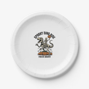 Halloween Dinosaur Skeleton Vintage Trick Ride_1 Paper Plate