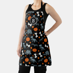 Halloween Dinosaur Skeletons Bats & Pumpkins Apron