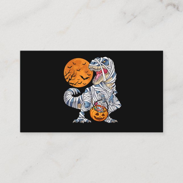 Halloween Dinosaur T rex Mummy Pumpkin Business Card (Front)
