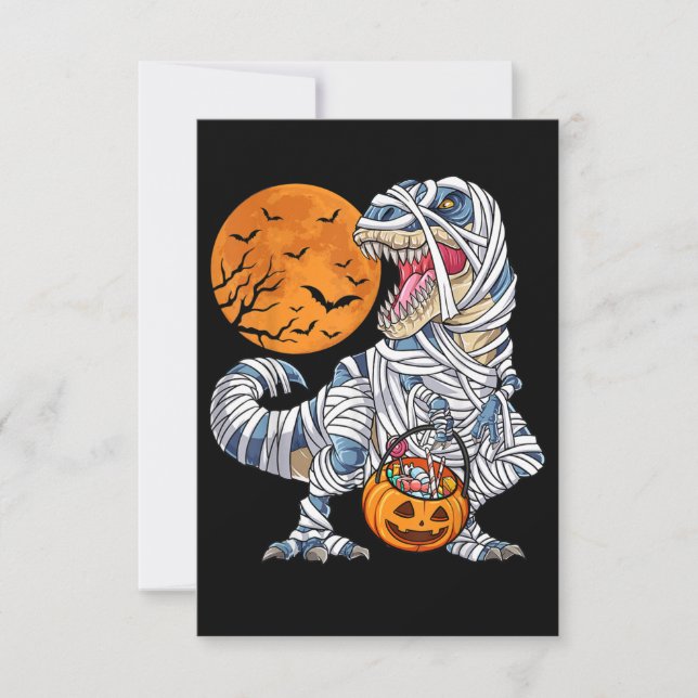Halloween Dinosaur T rex Mummy Pumpkin Card (Front)