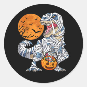 Halloween Dinosaur T rex Mummy Pumpkin Classic Round Sticker