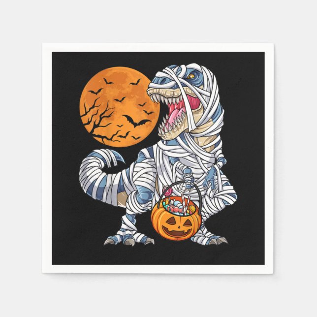 Halloween Dinosaur T rex Mummy Pumpkin Napkin (Front)
