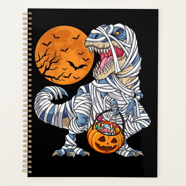 Halloween Dinosaur T rex Mummy Pumpkin Planner (Front)