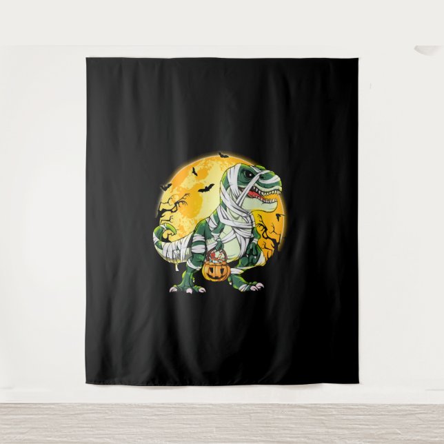 Halloween Dinosaur T rex Mummy Pumpkin Tapestry (Front)