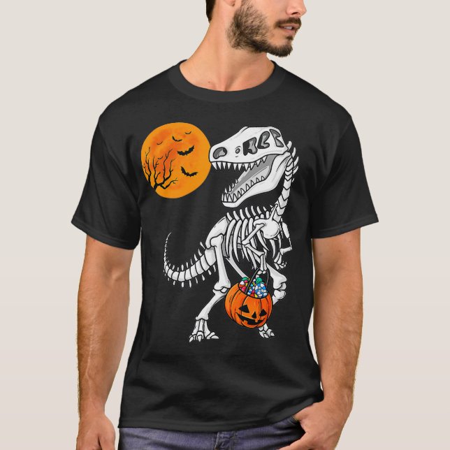 Halloween Dinosaur T Rex Skeleton Scary Boys T-Shirt (Front)