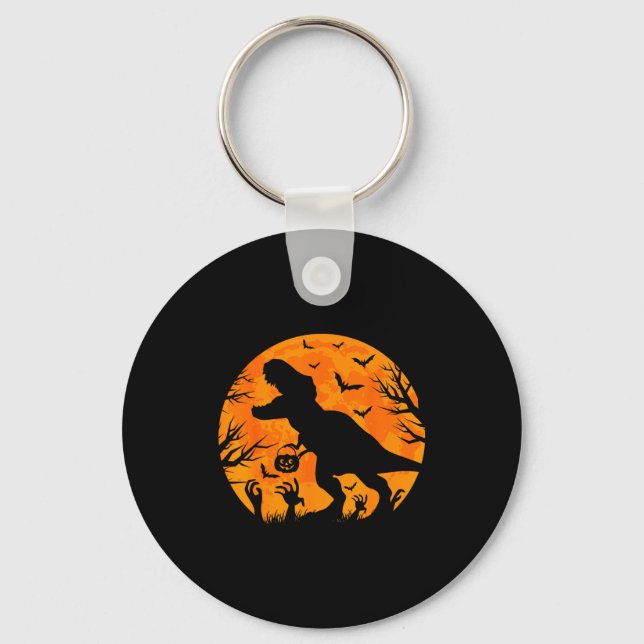 Halloween Dinosaur T Rex With Pumpkin Dinosaur Hal Key Ring (Front)