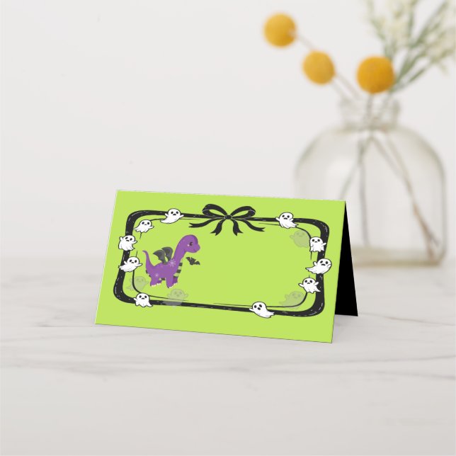 Halloween Dinosaur With Bat Wings Place Card (Front)
