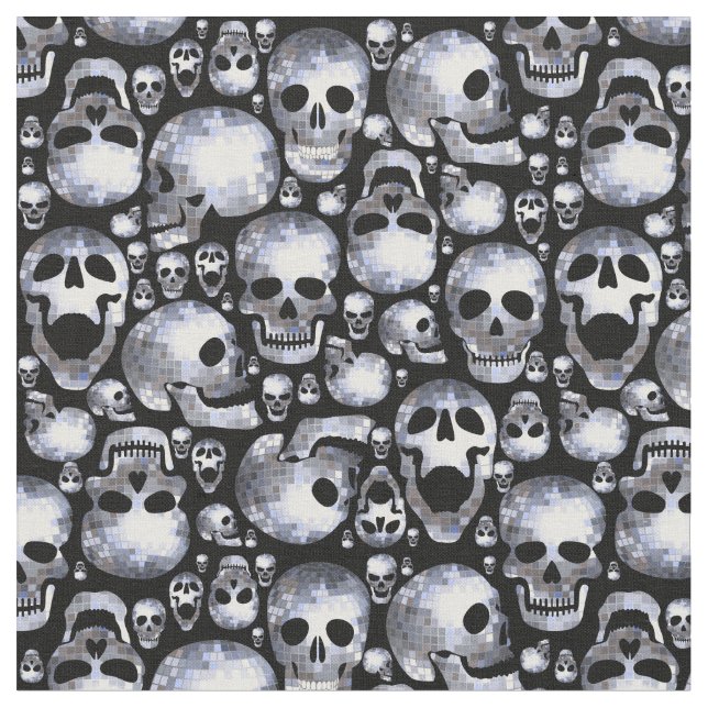 halloween disco mirror ball skulls  fabric (Close Up)