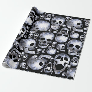 halloween disco mirror ball skulls wrapping paper