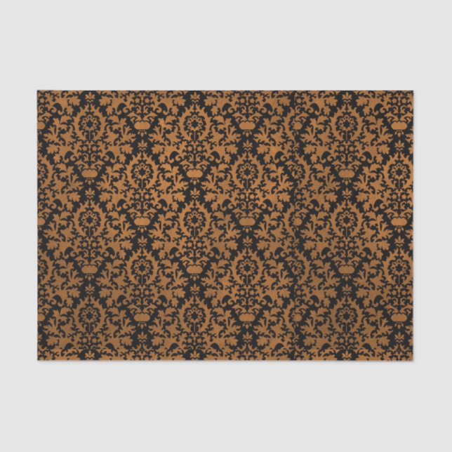 Halloween Distressed Victorian Orange Black Damask Tissue Paper (Front)