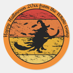 Halloween Distressed Vintage Witch Retro Sunset Classic Round Sticker