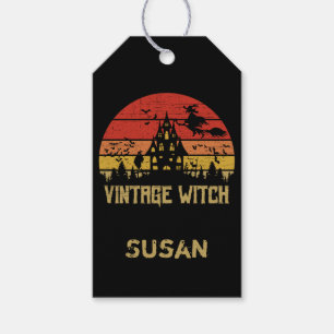 Halloween Distressed Vintage Witch Retro Sunset Gift Tags