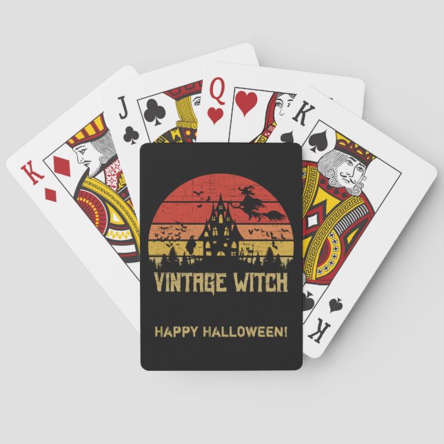 Halloween Distressed Vintage Witch Retro Sunset Playing Cards (Back)