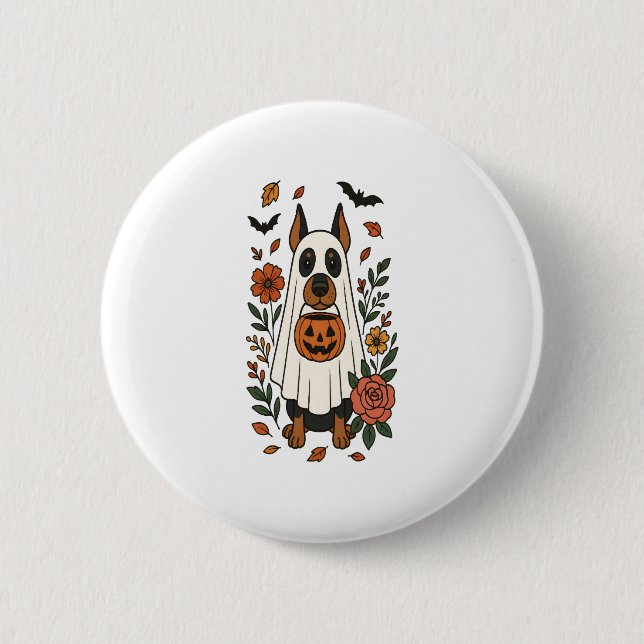 Halloween Doberman Pinscher Flowers 6 Cm Round Badge (Front)