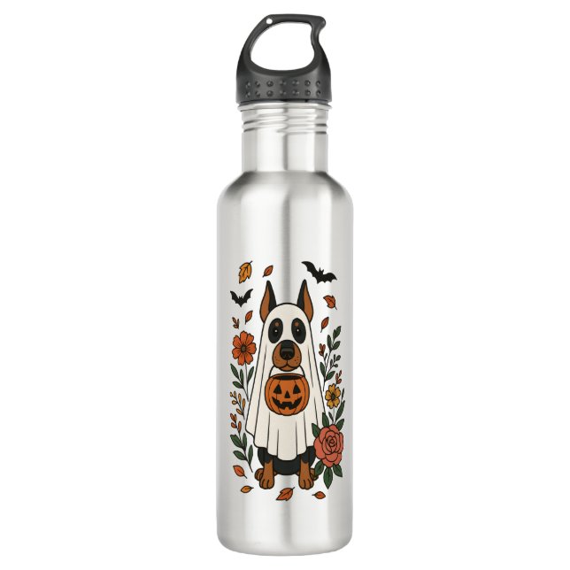 Halloween Doberman Pinscher Flowers 710 Ml Water Bottle (Front)