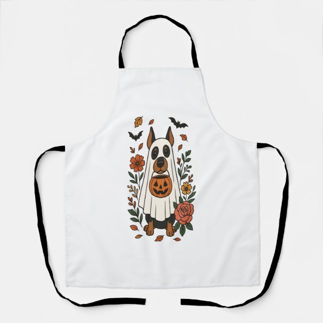 Halloween Doberman Pinscher Flowers Apron (Front)
