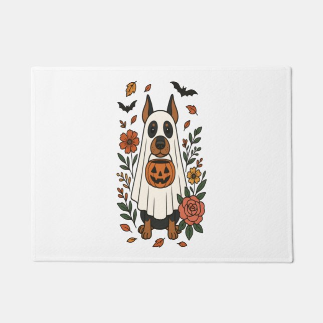Halloween Doberman Pinscher Flowers Doormat (Front)