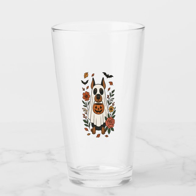 Halloween Doberman Pinscher Flowers Glass (Front)