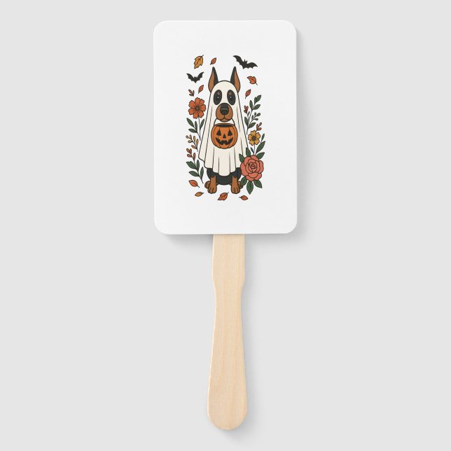 Halloween Doberman Pinscher Flowers Hand Fan (Front)