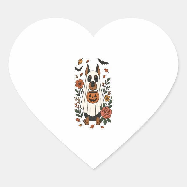 Halloween Doberman Pinscher Flowers Heart Sticker (Front)