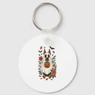 Halloween Doberman Pinscher Flowers Key Ring