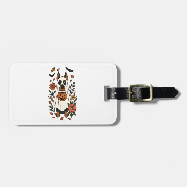 Halloween Doberman Pinscher Flowers Luggage Tag (Front Horizontal)