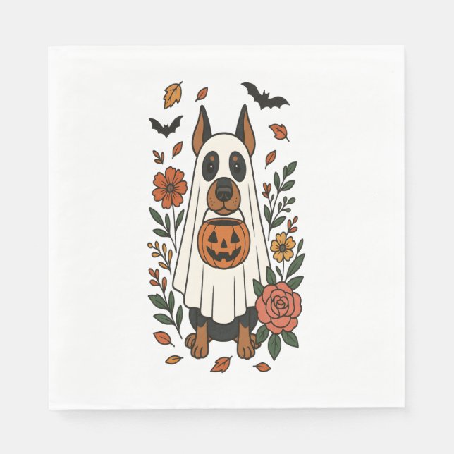 Halloween Doberman Pinscher Flowers Napkin (Front)
