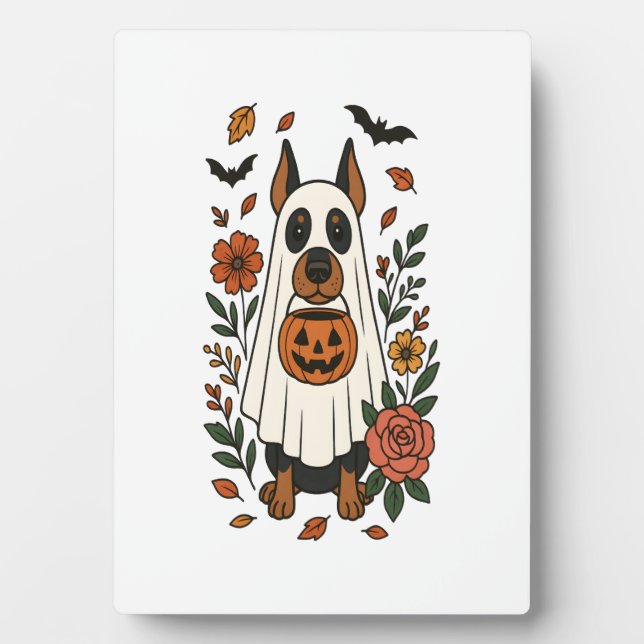 Halloween Doberman Pinscher Flowers Plaque (Front)