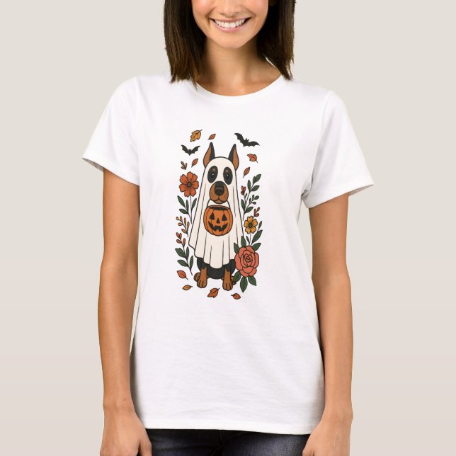 Halloween Doberman Pinscher Flowers T-Shirt (Front)