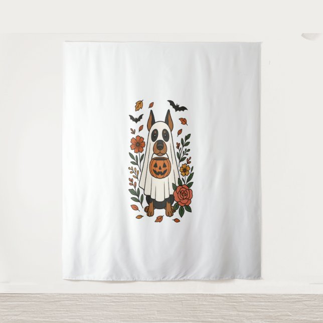 Halloween Doberman Pinscher Flowers Tapestry (Front)