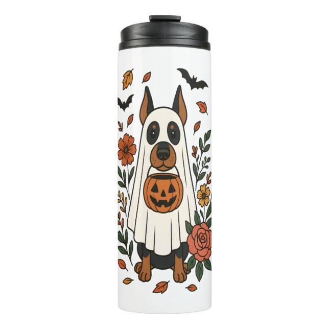 Halloween Doberman Pinscher Flowers Thermal Tumbler (Front)