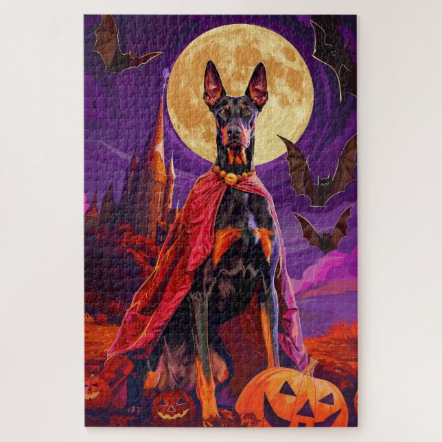 Halloween Doberman Vampire Pumpkins Scary Jigsaw Puzzle (Vertical)